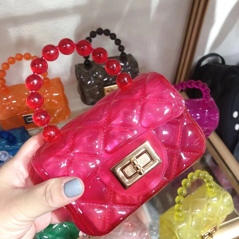 Korean Style Fashion Chanel Style Bag All-Match Diamond Plaid Chain Transparent Jelly Bag Pearl Crossbody Bag - Image 5